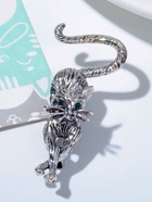 Брошь "Кошка грациозная", цвет зеленый в черненом серебре - фото 809209825