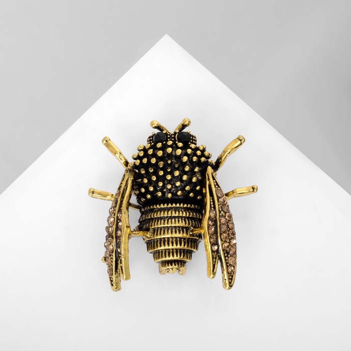 Брошь «Шмель», чёрная в чернёном золоте - Фото 1