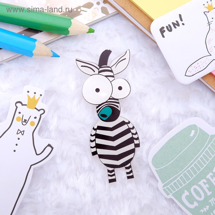Брошь «Зебра мультяшная», цвет черно-белый - Фото 1