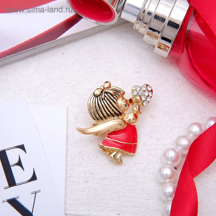 Брошь «Купидон» девочка, цвет красно-белый в золоте - Фото 1