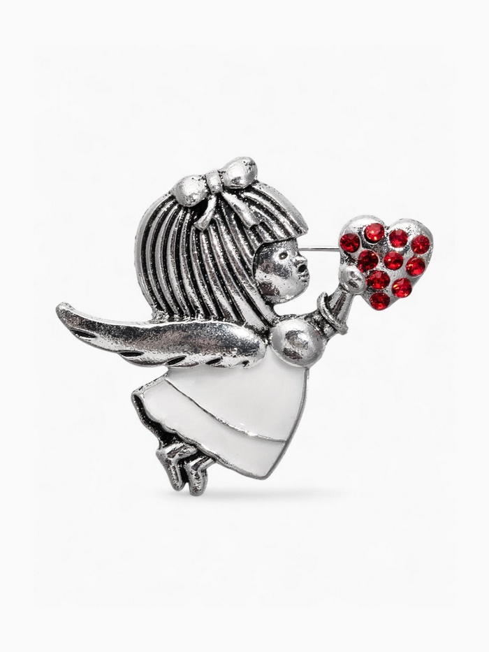 Брошь «Купидон» девочка, цвет красно-белый в чернёном серебре - Фото 1