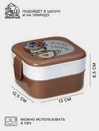 Ланч - бокс в школу IDEA «Совы», 2 отделения, 800 мл, 12.5×13×8.5 см, пластик, коричневый - Фото 2
