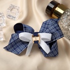 Резинка для волос «Школьница», бант двойная клетка, 9 см, бело-синяя - Фото 3
