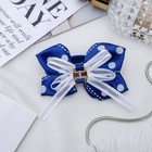 Резинка для волос бант «Школьница», горох, 7 см, бело-синяя - Фото 1