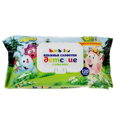 Влажные салфетки Bambolina Смешарики, для детей, с экстрактом алоэ, 120 шт.