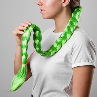 Коса на резинке, 80 см, цвет зелёный