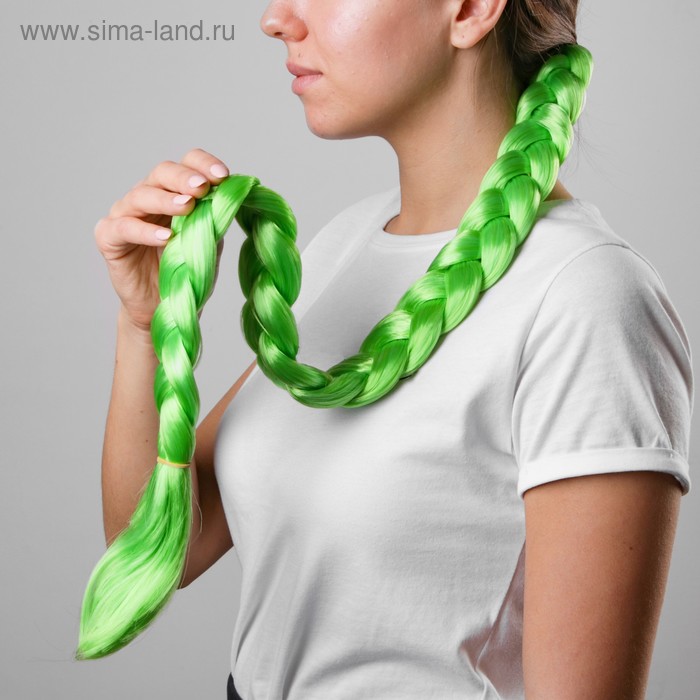 Коса на резинке, 80 см, цвет зелёный - Фото 1