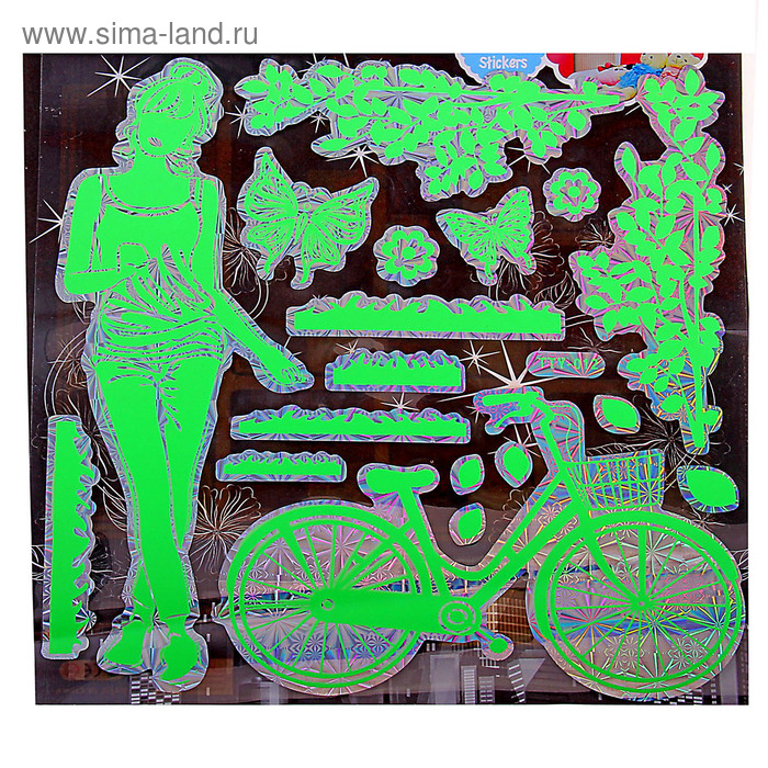Наклейка интерьерная голография фосфорная "Девушка с велосипедом" 29х29 см - Фото 1