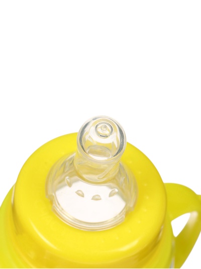 Бутылочка для кормления M&B «Весёлая ферма», классическое горло, с ручками, от 0 мес., 150 мл., жёлтый