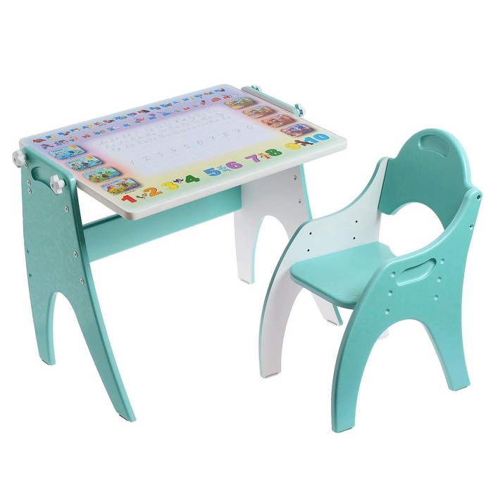 Комплект детской мебели «Буквы-цифры»: парта-мольберт, стульчик, цвет бирюзовый жемчуг - Фото 1