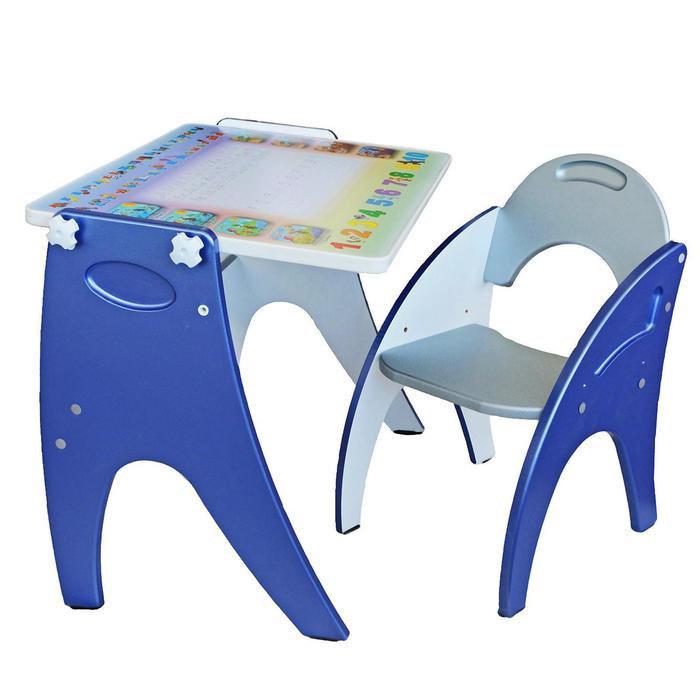 Комплект детской мебели «Буквы- цифры»: парта-мольберт, стульчик. Цвет синий-серебристый - Фото 1