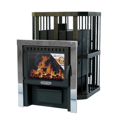 Печь - сетка для бани «Катунь», панорамное стекло, толщина металла 6 мм