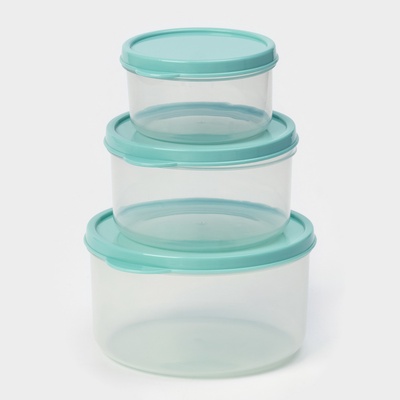 Набор контейнеров пищевых круглых Доляна, 3 шт.: 150 мл, 300 мл, 500 мл, прозрачные, крышка бирюзовая