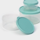 Набор контейнеров пищевых круглых Доляна, 3 шт.: 150 мл, 300 мл, 500 мл, прозрачные, крышка бирюзовая - Фото 3