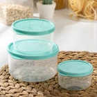 Набор контейнеров пищевых круглых Доляна, 3 шт.: 150 мл, 300 мл, 500 мл, прозрачные, крышка бирюзовая - Фото 5