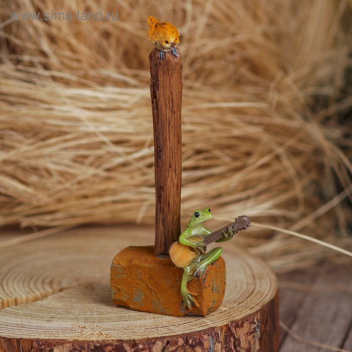 Сувенир полистоун "Лягушонок-музыкант и воробышек на кувалде" - Фото 1