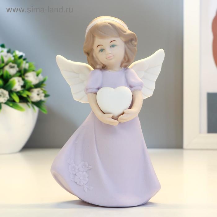 Сувенир керамика "Ангел-девочка в сиреневом платье с сердцем"  12х4,8х7,5 см - Фото 1