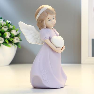 Сувенир керамика "Ангел-девочка в сиреневом платье с сердцем"  12х4,8х7,5 см