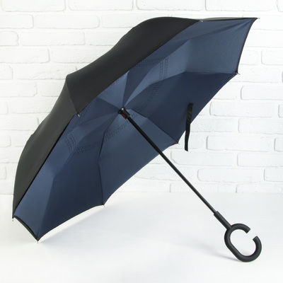 Зонт - наоборот «Однотонный», механический, 8 спиц, R = 53 см, цвет синий/чёрный