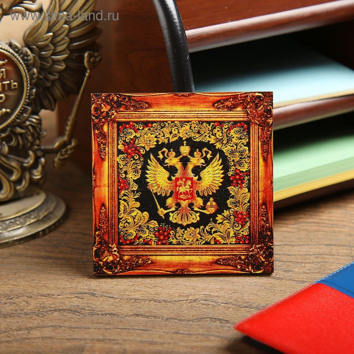 Магнит - картина «Герб России с хохломской росписью», чёрный фон, 6,8×6,8 см - Фото 1