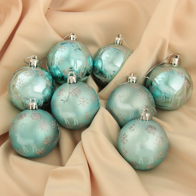 Ёлочные игрушки «Северный олень», шары новогодние, d=6 см, набор 8 шт., голубой