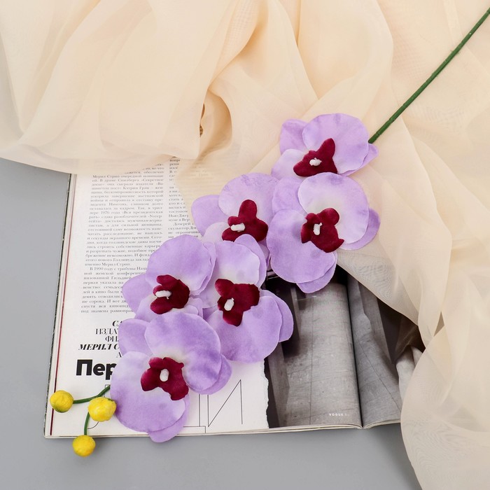 Цветок искусственный "Орхидея" 9*60 см, белая с сиреневым - Фото 1