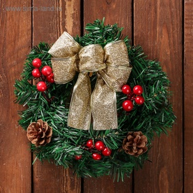 Венок новогодний d=20 см «Зимнее волшебство. Бантик», с ягодами и шишками