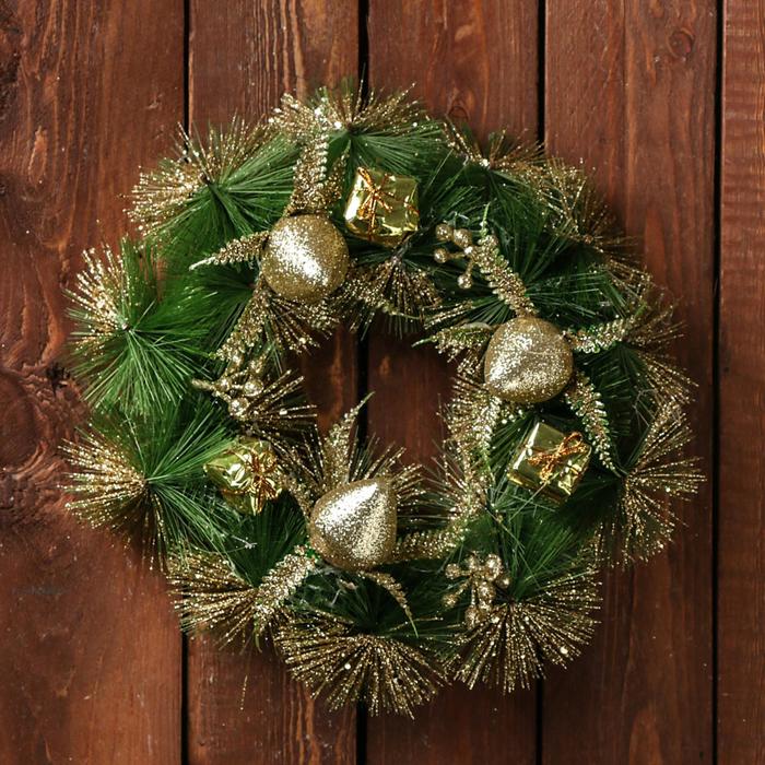 Венок новогодний d=20 см «Зимнее волшебство», золотистый - Фото 1
