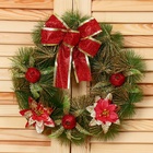 Венок новогодний d=28 см «Зимнее волшебство. Бант», с красными цветами - Фото 3