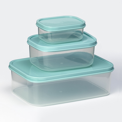 Набор контейнеров пищевых прямоугольных Доляна, 3 шт: 150 мл, 500 мл, 1.2 л, цвет бирюзовый