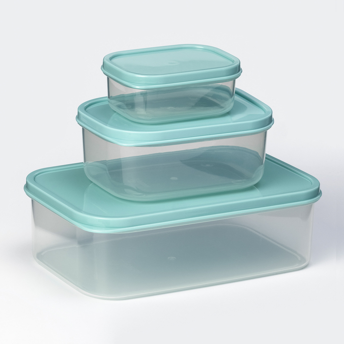 Набор контейнеров пищевых прямоугольных Доляна, 3 шт: 150 мл, 500 мл, 1.2 л, цвет бирюзовый - Фото 1