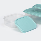 Набор контейнеров пищевых прямоугольных Доляна, 3 шт: 150 мл, 500 мл, 1.2 л, цвет бирюзовый - Фото 3