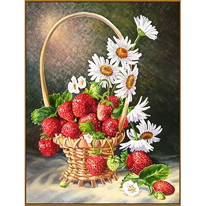 Алмазная мозаика «Корзинка с ромашками и клубникой», 20 × 26 см, 27 цветов - Фото 1