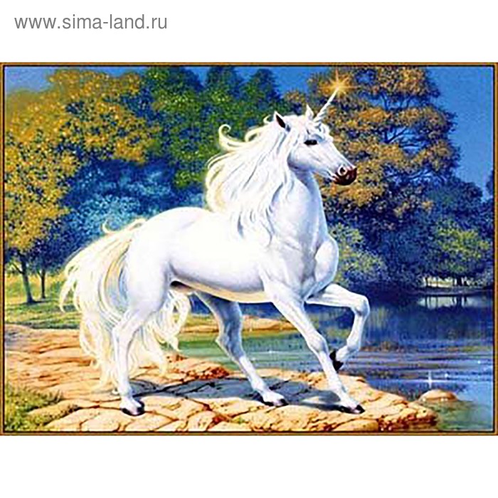 Алмазная мозаика «Единорог у синего озера», 20×27 см, 23 цвета - Фото 1