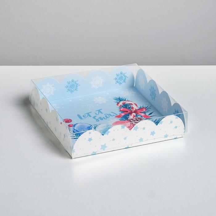 Коробка для кондитерских изделий с PVC крышкой «Морозное утро», 13 х 13 х 3 см - Фото 1