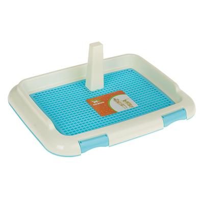 Туалет для собак, 46.5×35.5×5.5 см, со съёмным бортом, решёткой и столбиком, пластик, голубой