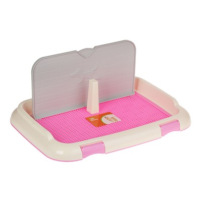 Туалет для собак 67 х 46 х 8 см, со стенкой, съемной решеткой и столбиком, розовый