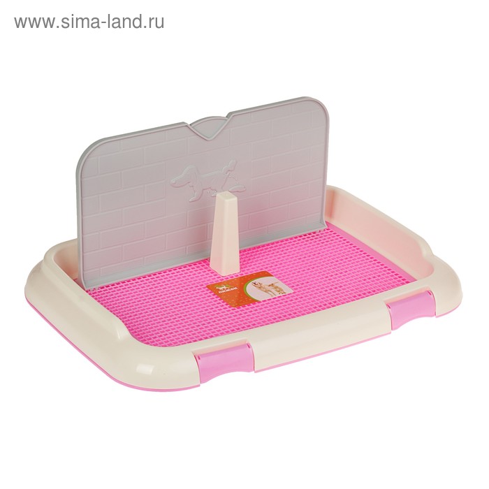 Туалет для собак 67 х 46 х 8 см, со стенкой, съемной решеткой и столбиком, розовый - Фото 1