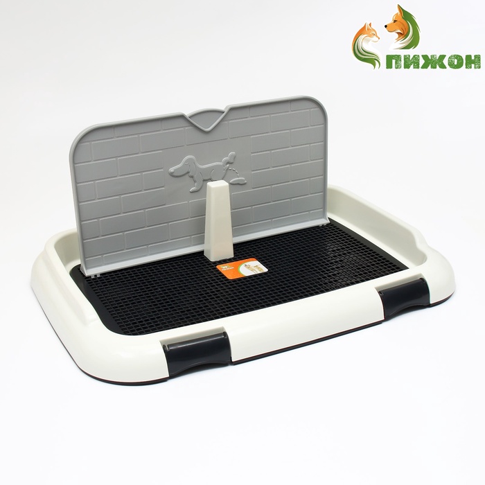 Туалет для собак 67 х 46 х 8 см, со стенкой, съемной решеткой и столбиком, черный - Фото 1