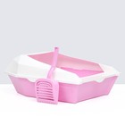 Туалет для кошек фигурный с бортом с совком, 54 х 38 х 20 см, бело-розовый - фото 8703713
