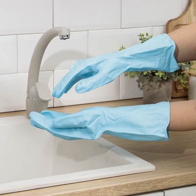 Перчатки хозяйственные Доляна, суперпрочные, размер L, ПВХ, цвет голубой