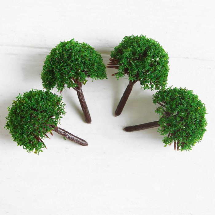 Миниатюра кукольная, набор 4 шт «Дерево» размер 1 шт: 2×2×3,5 см, цвет зелёный - фото 1906938942