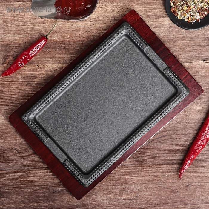 Сковорода 27х18х2 см "Прямоугольник. Змейка", на деревянной подставке - Фото 1