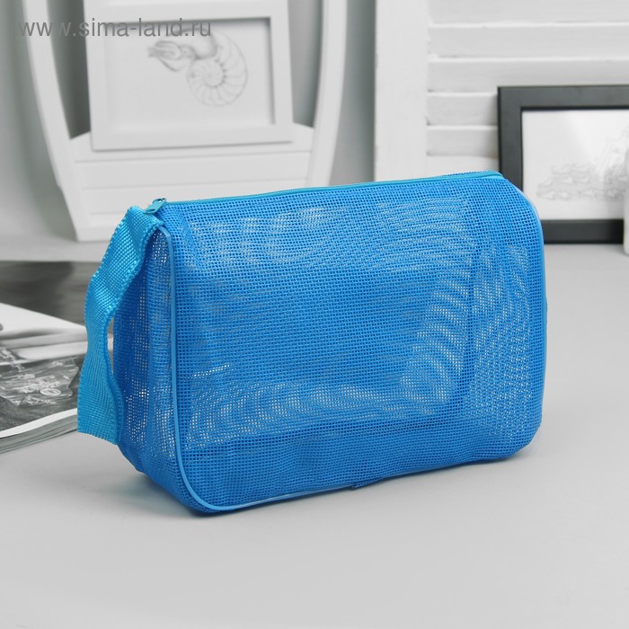 Косметичка ПВХ, отдел на молнии, цвет синий - Фото 1