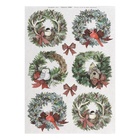 Декупажная карта "Новогодние венки с птицами" плотность 45 г/м2, формат А4 (комплект 5 шт) - фото 26366492