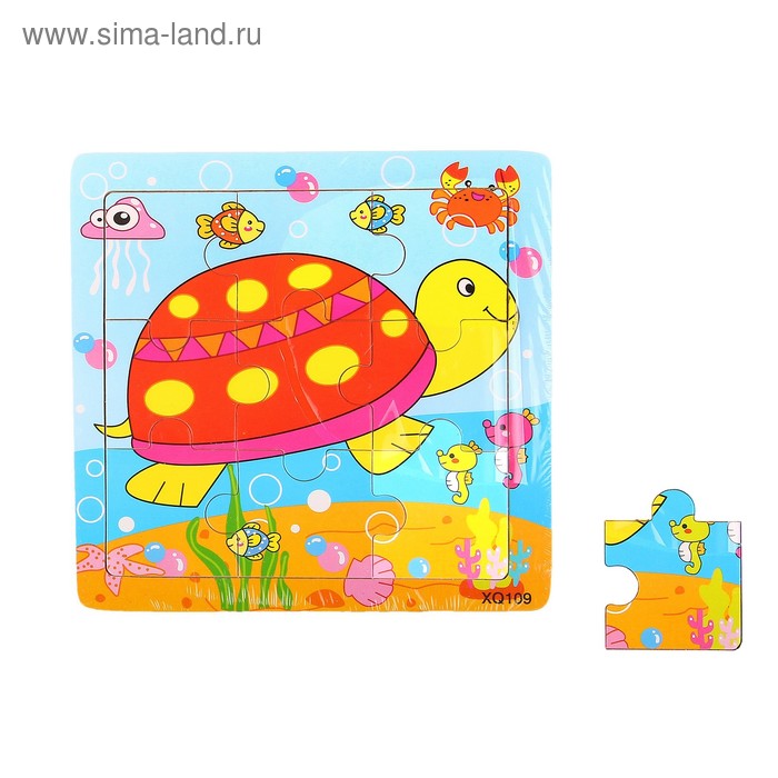 Пазл "Веселая черепашка", 9 элементов с цветным основанием - Фото 1