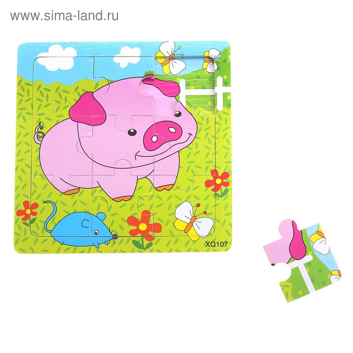 Пазл "Свинка", 9 элементов с цветным основанием - Фото 1