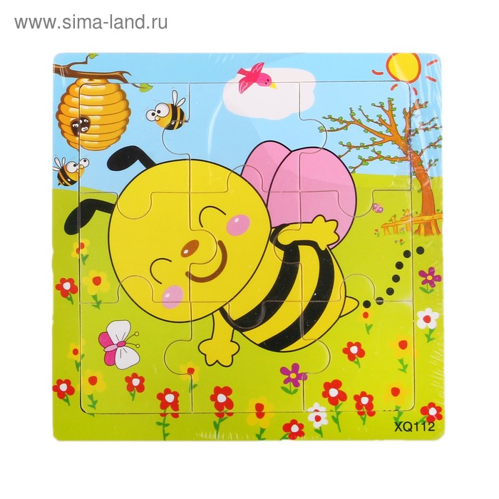 Пазл "Веселая пчелка", 9 элементов с цветным основанием - Фото 1