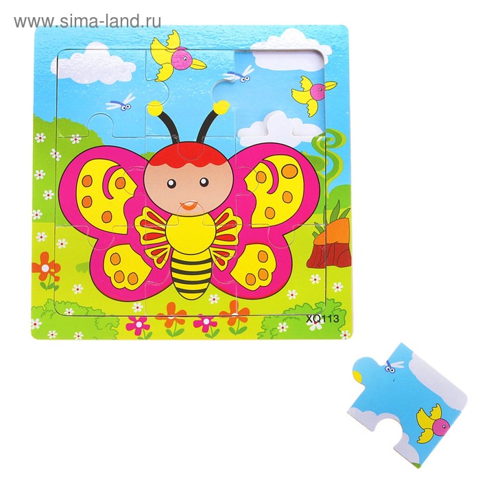 Пазл "Бабочка", 9 элементов с цветным основанием - Фото 1