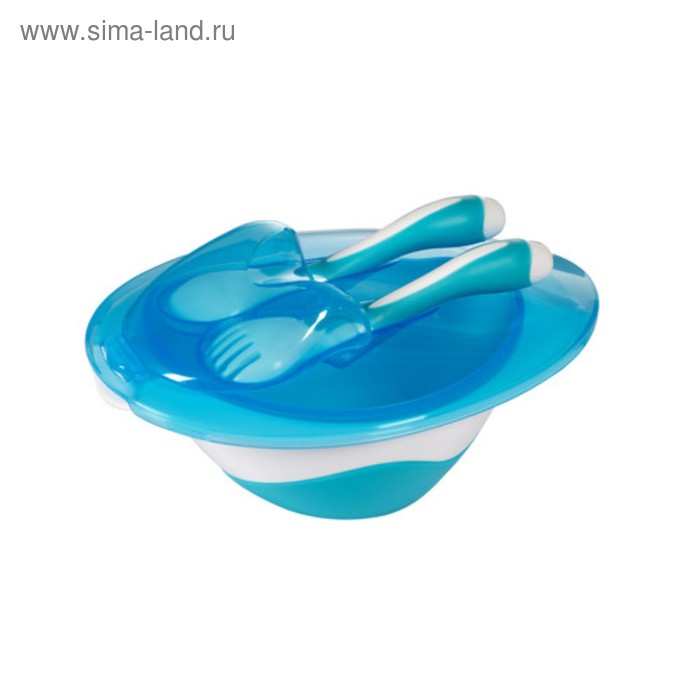 Набор детской посуды, 4 предмета: тарелка, крышка, ложка, вилка цвета МИКС - Фото 1